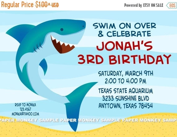SALE Shark Birthday Party Invitations Il_570xn