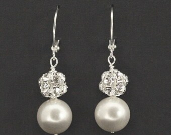 Reserved -- Set of 6 -- Pearl Bridesmaid Earrings, Wedding Earrings, Swarovski Crystal Pearl Wedding Jewelry - VERA
