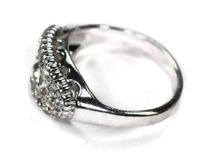 Clear Crystal Cocktail Ring Size 8.25 Faux Diamonds 18K HGE