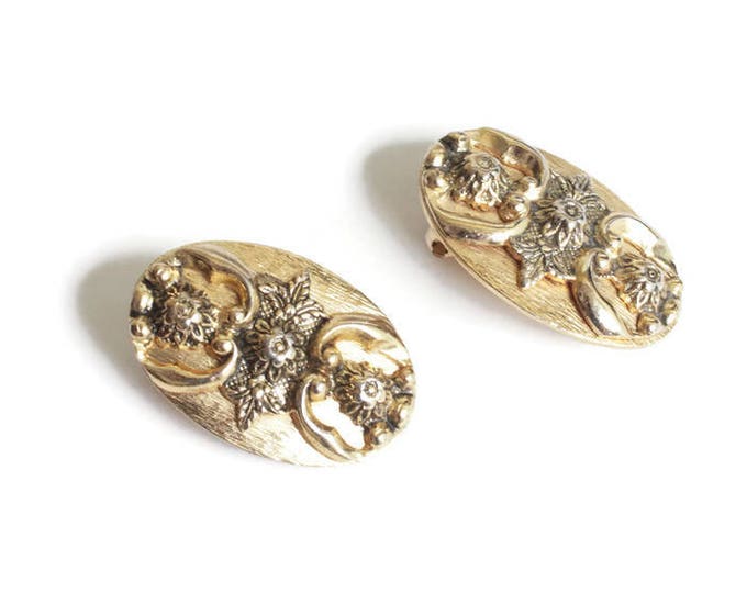 Oval Flower Earrings Victorian Revival Gold Tone Larger Whiting and Davis Signed