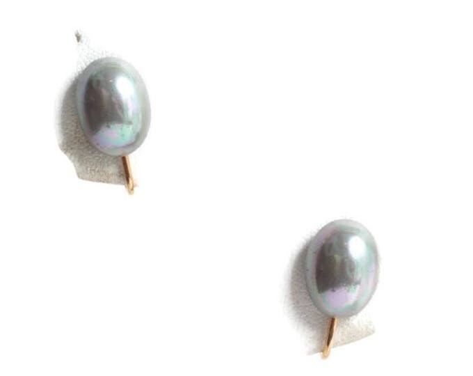 Grey Faux Pearl Earrings Adjustable Clip Backs Signed Napier