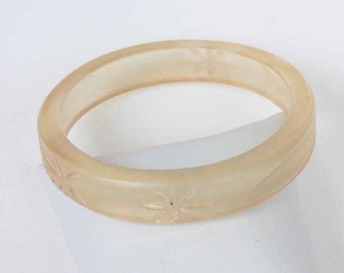 Etched Engraved Bangle Bracelet Plastic Pale Yellow Vintage