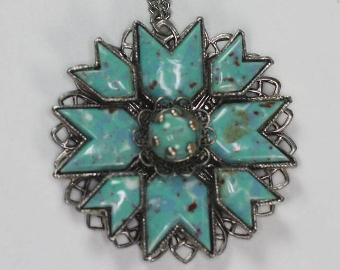 Faux Turquoise Pendant Necklace Southwestern Style Vintage