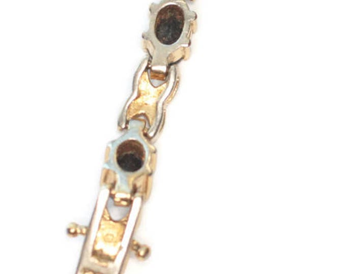 Dark Blue Gemstone Tennis Bracelet Clear Gemstone Accents Signed China