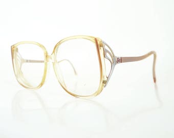 1970s Peach Oversized Eyeglasses Womens Glasses Boho Chic Glam Bohemian Gold Metallic Shiny 70s Seventies Ladies Sunnies Sunglasses