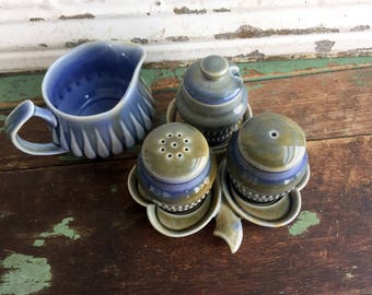 Vintage Wade Irish Porcelain Shamrock Condiment Set Salt Pepper Jelly and Creamer pitcher