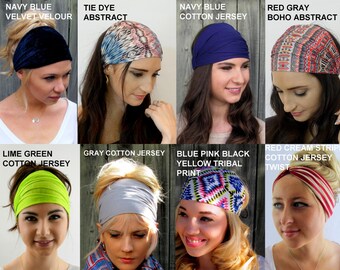 Wide Yoga Headband, No Slip Headband, Turban Hair Wrap - Choose ANY 2 - Fitness Headbands, Coachella Headbands, Headband Wraps for Women