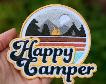 HAPPY CAMPER 4 inch : Velcro Patch, Adventure Patch, Outdoor Patch, Camping Patch, Everyday Carry, EDC, Camp Patch, Embroidered Patches