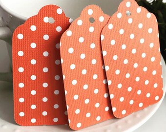 Orange Polka Dot Gift Tag Set - Cardstock Paper Gift Tags - Set of 18 - All Occasion Tags - Gift Set - Halloween, Fall, Thanksgiving Tags