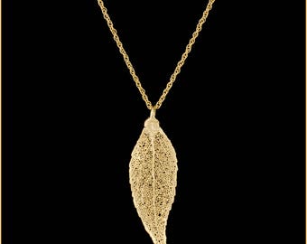 Real Evergreen Leaf Dipped In 24k Gold Pendant Only