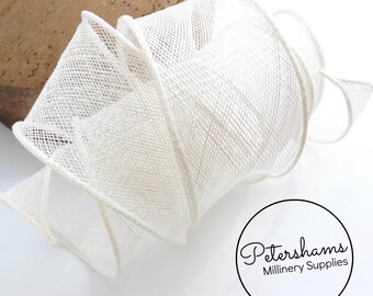 Hand Rolled Sinamay Ribbon Trim for Millinery, Hat Making & Fascinators - White