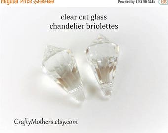 8% off SHOP-WIDE, CRYSTAL Clear Cut Glass Faceted Chandelier Briolettes - (1) Matched Pair, 11 x 20mm