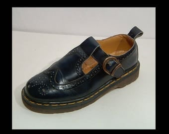 Doc Marten black leather shoes - 7.5 - 7 1/2 - UK 5 ~ Made in England - perforated cut outs with buckles ~ chunky Mary Jane sandals
