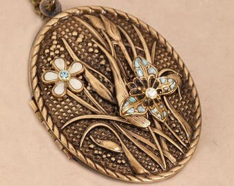 Butterfly Locket Necklace Butterfly Necklace Picture Locket Necklace Compass Necklace