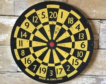 Vintage Retro Cork Dart Board Black an Yellow