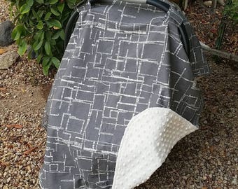 Baby Car Seat Canopy - Baby Car Seat Cover - Grey Car Seat Canopy - Gender Neutral Canopy - Baby Shower Gift - Grey Cream Modern Canopy