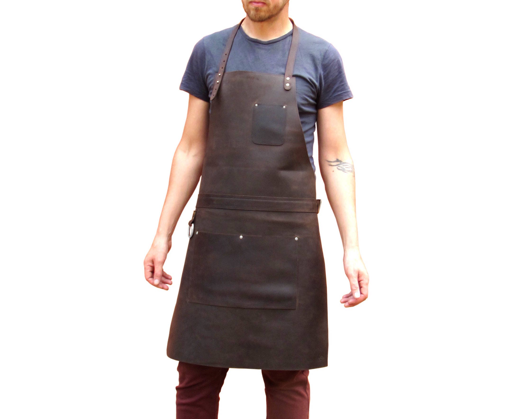 Tablier Imperméable FunChaos - Cuir Artificiel Noir/Marron - 100x70cm - Pour Cuisine, Boucherie, Nettoyage - 2 Poches