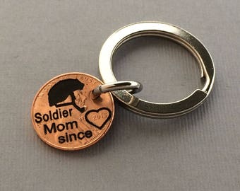 Soldier Mom Since - Army Wife since Penny - Army Wife Keychain - Soldier Mom - Army Gift - Military Gift - Army Necklace - Army Jewelry -