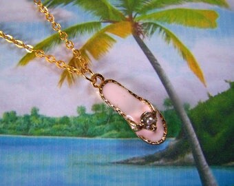 Flip Flop Charm Necklace Pink Enamel Pendant Child Adult