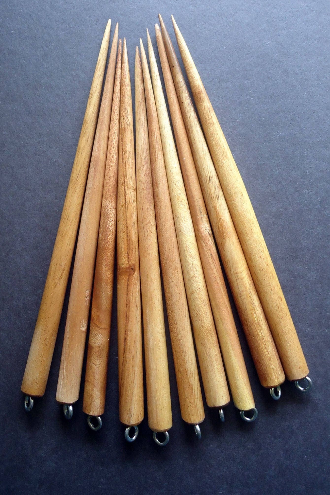 Brown Six Inch Wooden Hair Sticks with Silver Loop Set of 10