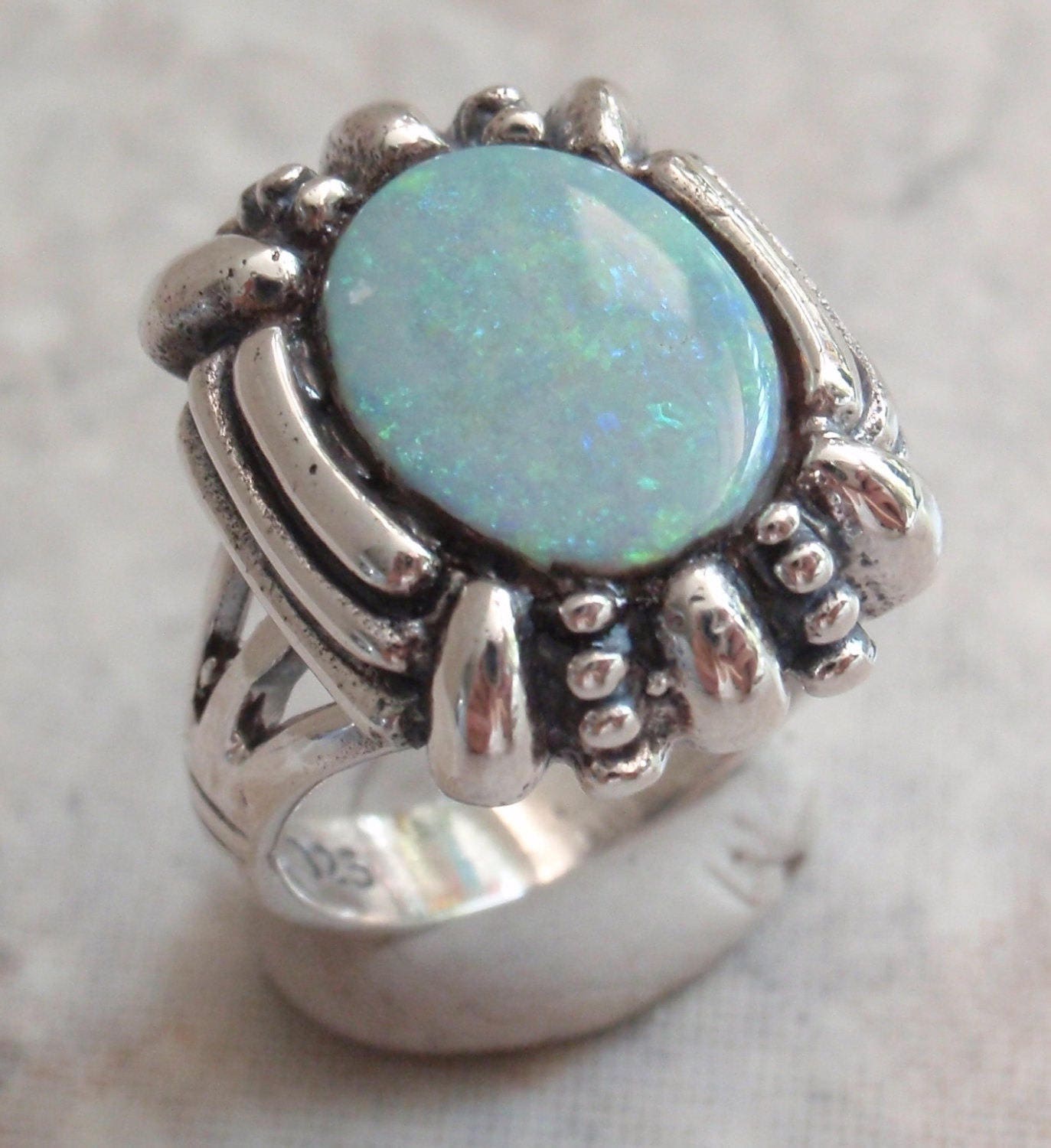 Sterling Opal Ring Silver Natural Gray Base Size 5.5 Vintage