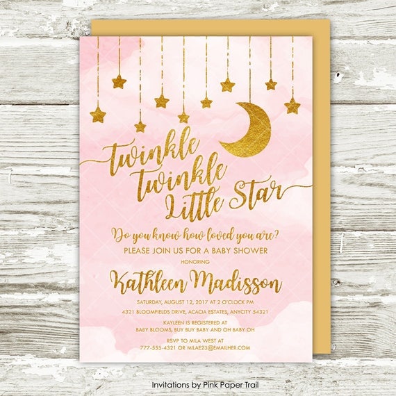 Twinkle Twinkle Little Star Baby Shower Invitation Pink and