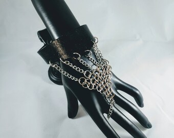 Chainmail and leather handflower slave bracelet