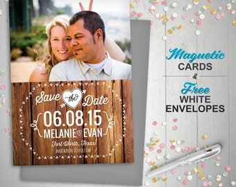 25 Rustic Save the Date Magnets, Cards, printable digital file customized with your photo -- Free customization in any color