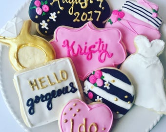 Wedding Cookies - Bridal Shower Favors - Wedding Cookie Favors - Bridal Shower Cookies - Engagement Cookies - Decorated Cookies - Cookies