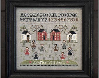 NEW Sampler Stitchers cross stitch pattern by Little House Needleworks at thecottageneedle.com alphabet friends