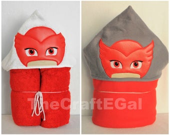 Towel OR Blanket - Red Owl Bedtime Hero - Hooded Towel - Hooded Blanket - Drive-in - Bath Towel - Beach Towel