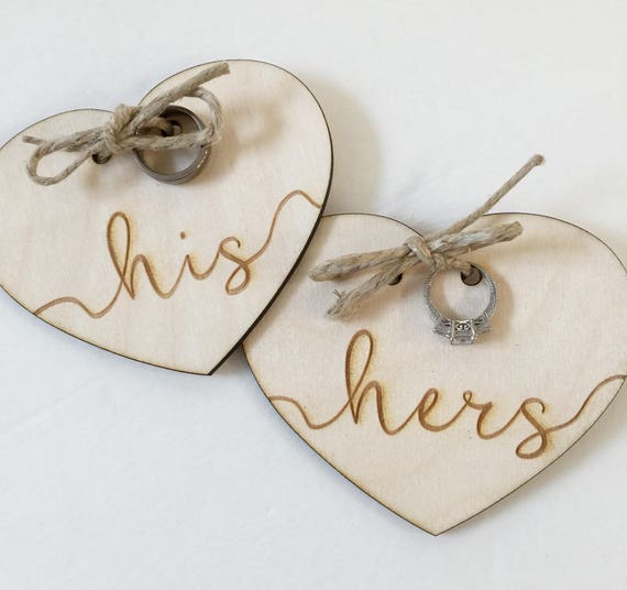 Wedding ring holder wood ring pillow. engraved his and hers
