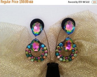 Now On Sale Vintage Purple Rhinestone Earrings ** Chunky Jewelry Collectibles ** Mad Men Mod ** Watermelon Dangle Earrings **