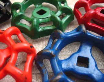 Industrial Steel - Cast Iron Valve Handles, Steam punk, Assemblage, Garden, Collection of 5 Heavy Duty