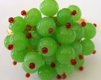 Mark Walsh Leslie Chin Berry Cuff, Lime Ruby Poured Glass, Statement Bracelet Runway Couture
