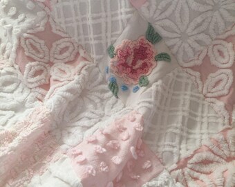Vintage Chenille 'Pretty in Pink' ~ Baby Girl Chenille Quilt in Pink and White ~ Adorable