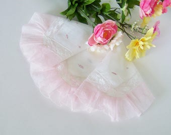 Pink Lace Wedding Handkerchief for a Bride, Vintage Hanky, Heirloom Quality, Something Old Bridal Shower Gift, with Tiny Pink Rosebuds