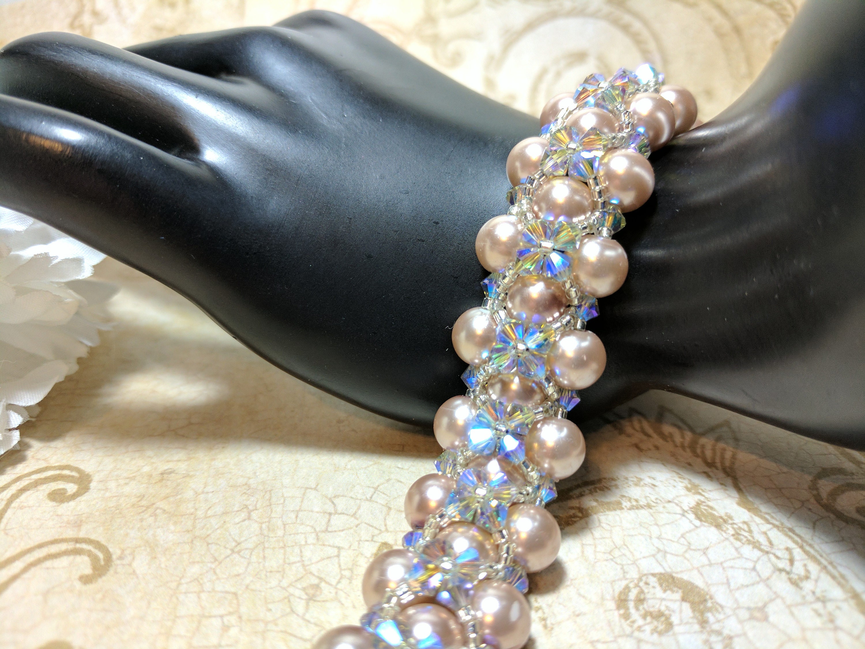 The Jessica Swarovski Pearl And Crystal Right Angle Weave