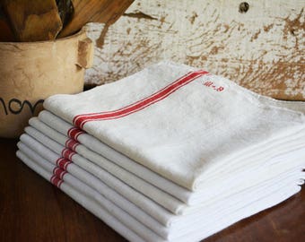 French Antique Linen, Monogramed Linen Tea Towels, Initials M B, Country French Decor