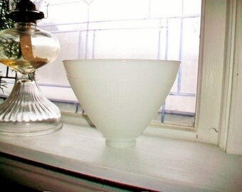 Vintage Light Shade White Milk Glass Waffle Textured 1950s Torchiere