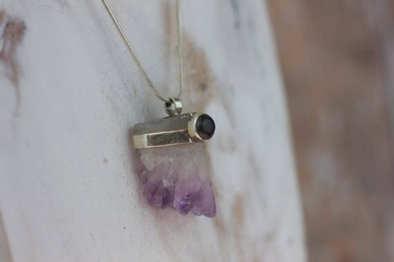 RAW AMETHYST NECKLACE- Sterling Silver- Square Cut Amethyst- Bespoke Crystal Necklace- Healing Crystal Jewelry- Chakra- Yoga Wear- Amethyst