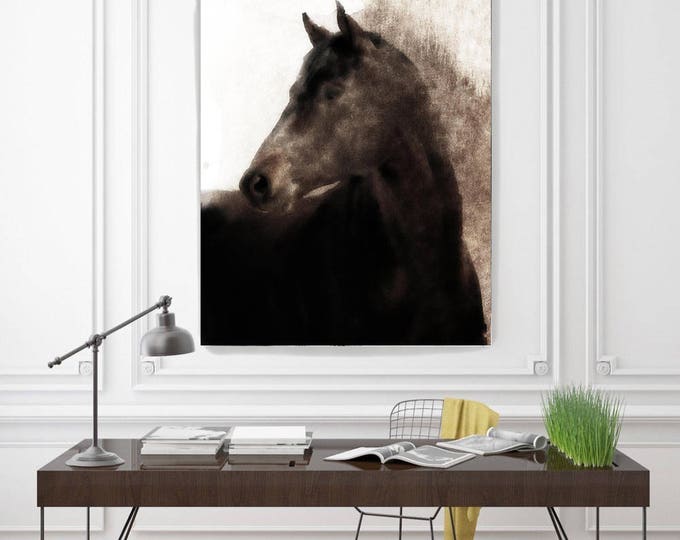 Spirit. Extra Large Horse, Unique Horse Wall Decor, Brown Black Rustic Horse, Large Contemporary Canvas Art Print up to 72" by Irena Orlov