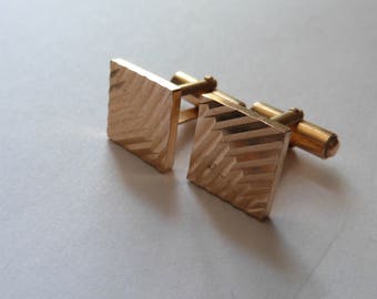Vintage Cufflinks French Designer Engine Turned Gold Filled Square Cuff Links