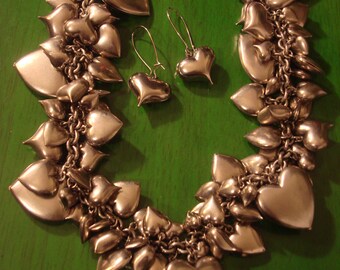RESERVED Angie Vintage Silver Bursting with Hearts Necklace with Earrings