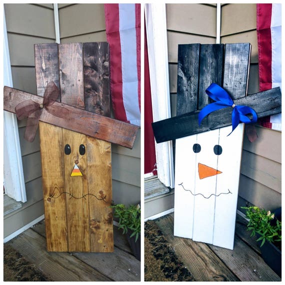 Reversible Scarecrow/ Snowman Wooden Outdoor Reclaimed Wood