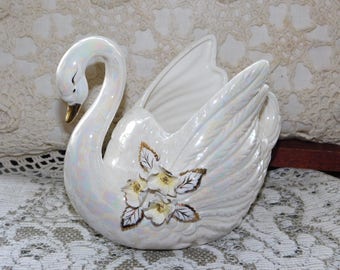 Norcress Swan Golden Dogwood, #GD75, Swan, Swan Planter, Collectible Figurine, Bird, Prop, :)s*
