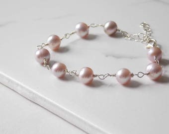 Pink Lavender Freshwater Pearl Bracelet in Sterling Silver. Freshwater, Pearl, Pink Jewelry