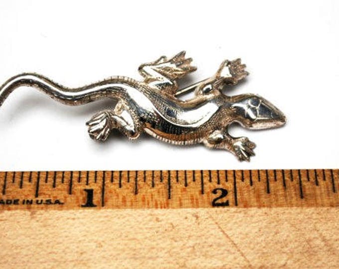 Sterling Lizard Brooch - Designer signed Lang - Silver Gecko - Figurine Pin