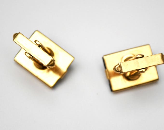 Red Lucite cuff link -gold metal - Mid century - Rectangle plastic - Mens cufflinks