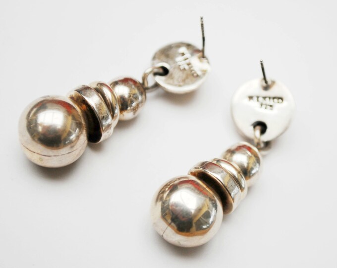 Sterling ball Dangle Earrings -Signed Mexico Silver drop earring - Boho gypsy